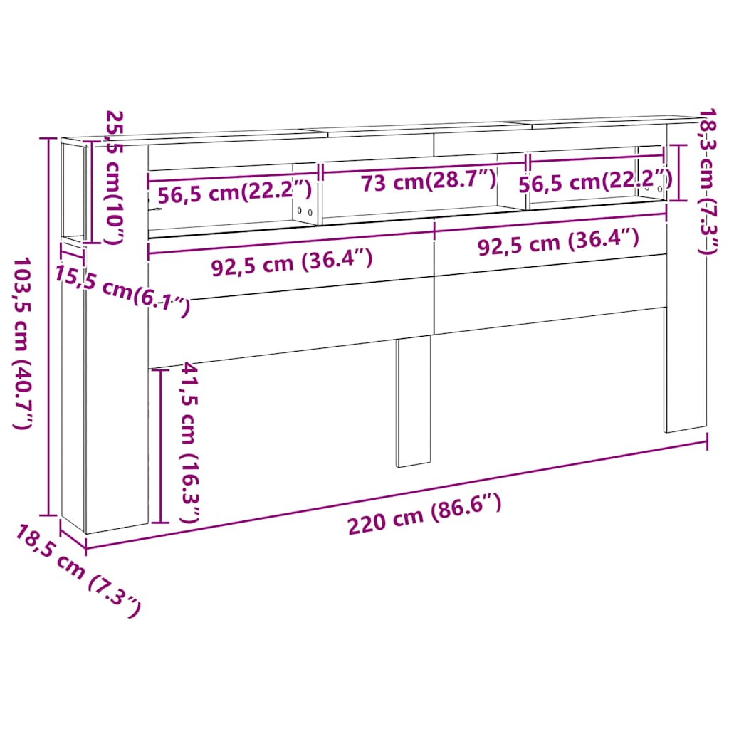 Sengegavl med LED artisan eik 220x18,5x103,5 cm konstruert tre