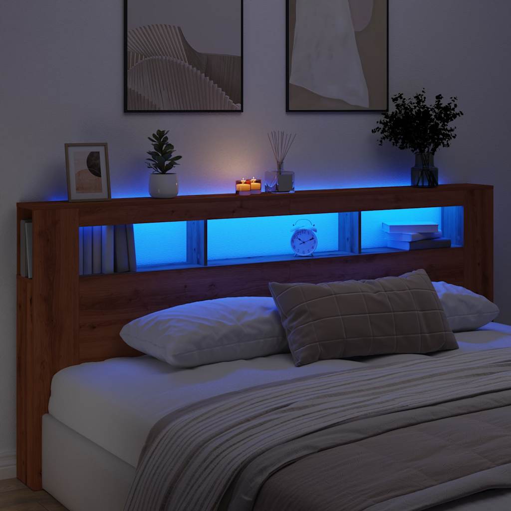Sengegavl med LED artisan eik 220x18,5x103,5 cm konstruert tre