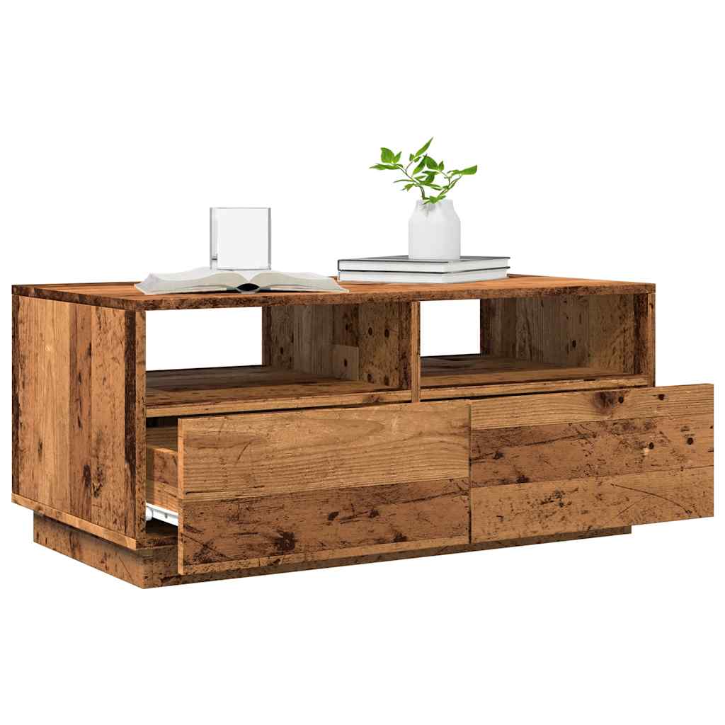 Salongbord med LED-lys gammelt tre 90x49x40 cm