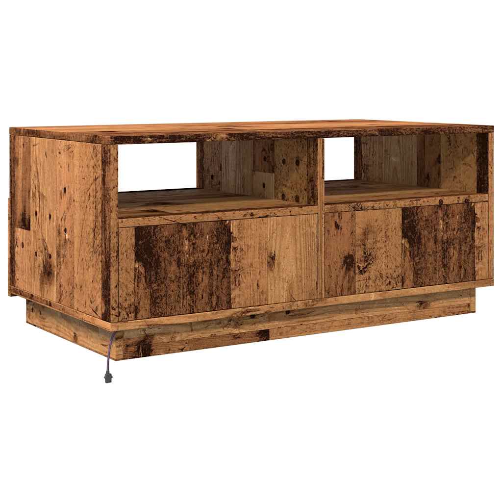 Salongbord med LED-lys gammelt tre 90x49x40 cm