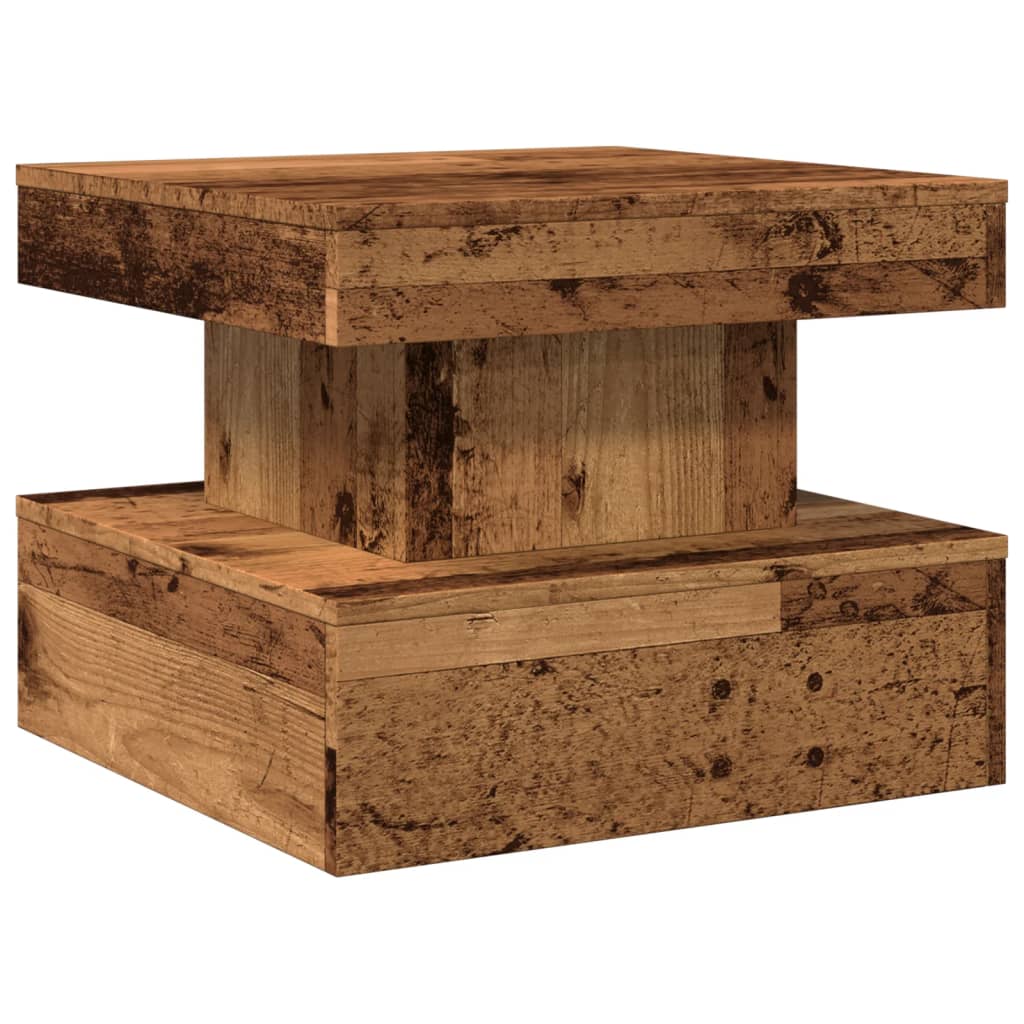 Salongbord med LED-lys gammelt tre 50x50x40 cm
