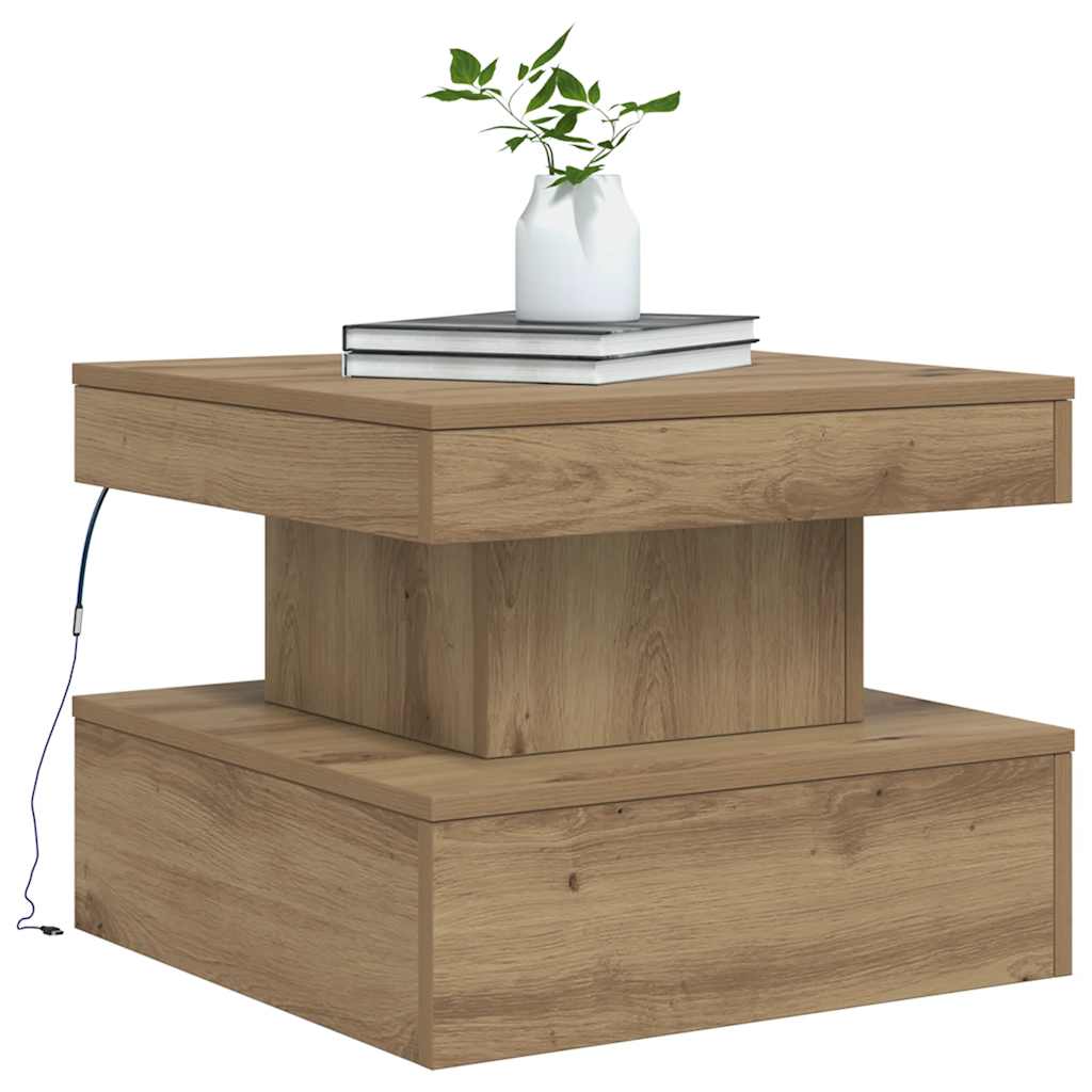 Salongbord med LED-lys artisan eik 50x50x40 cm