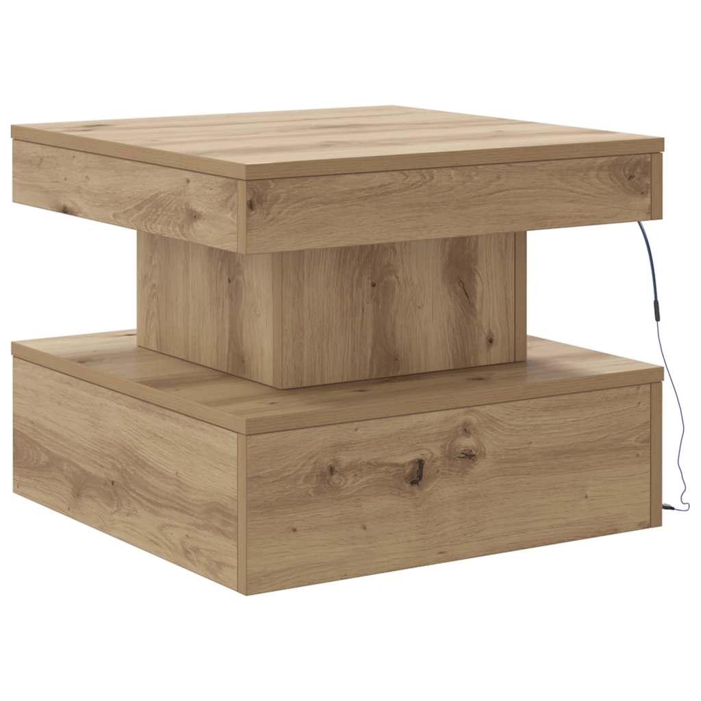Salongbord med LED-lys artisan eik 50x50x40 cm