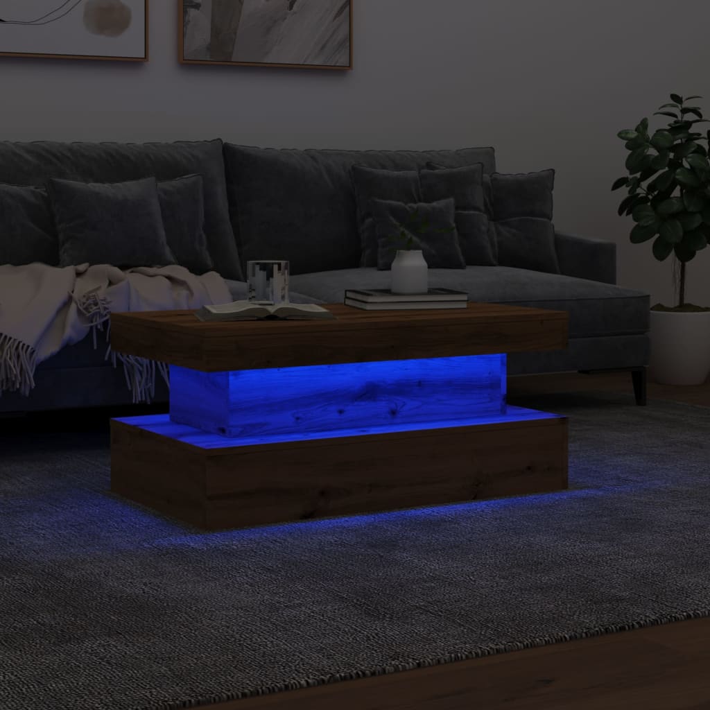 Salongbord med LED-lys artisan eik 90x50x40 cm