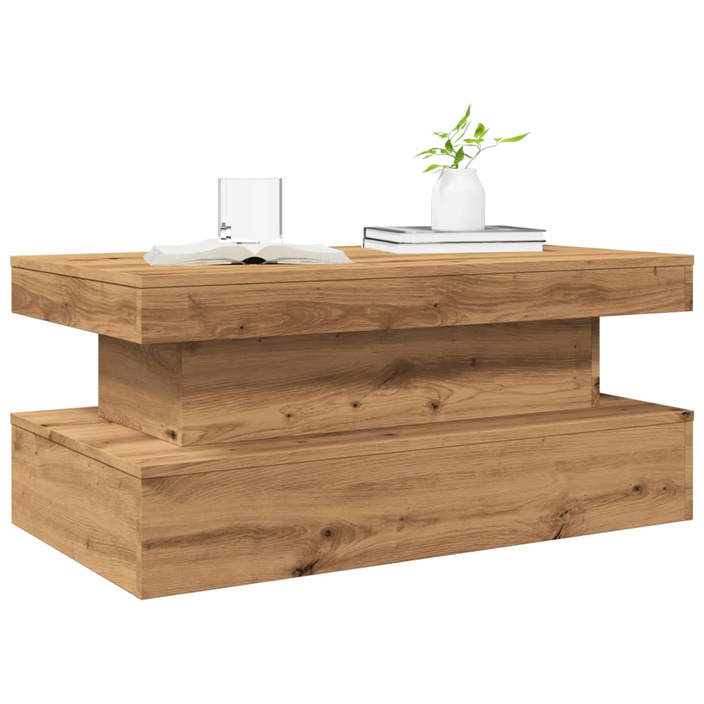 Salongbord med LED-lys artisan eik 90x50x40 cm