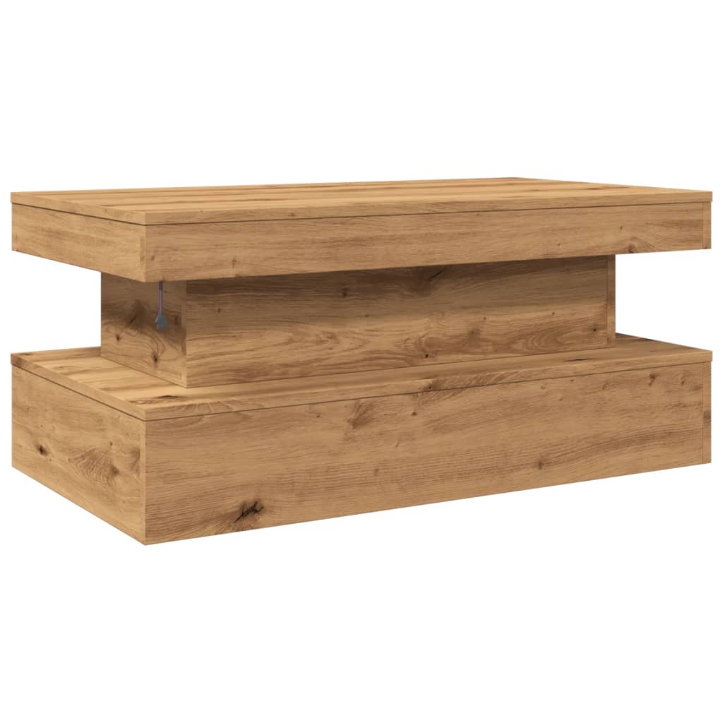 Salongbord med LED-lys artisan eik 90x50x40 cm
