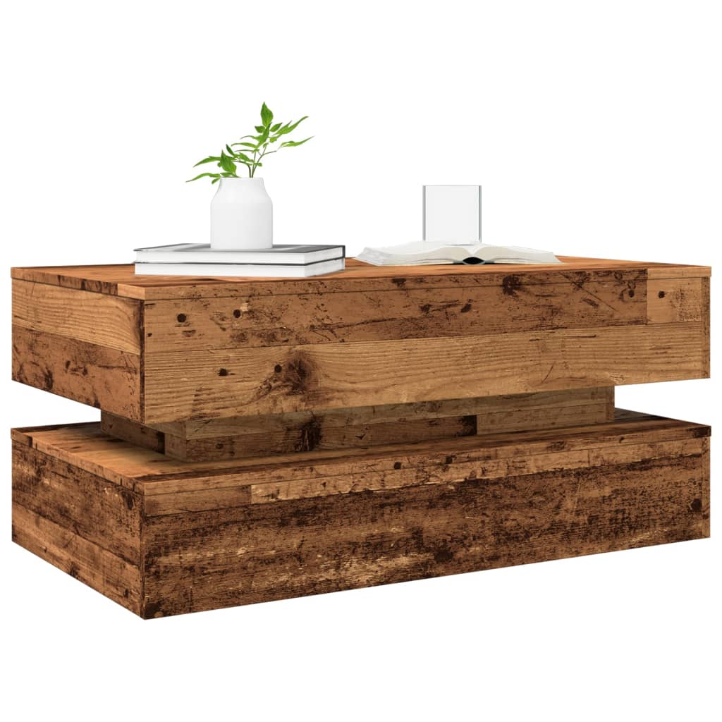 Salongbord med LED-lys gammelt tre 90x50x40 cm