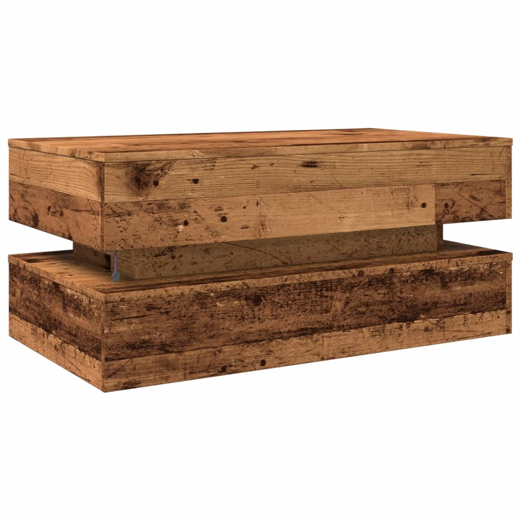 Salongbord med LED-lys gammelt tre 90x50x40 cm