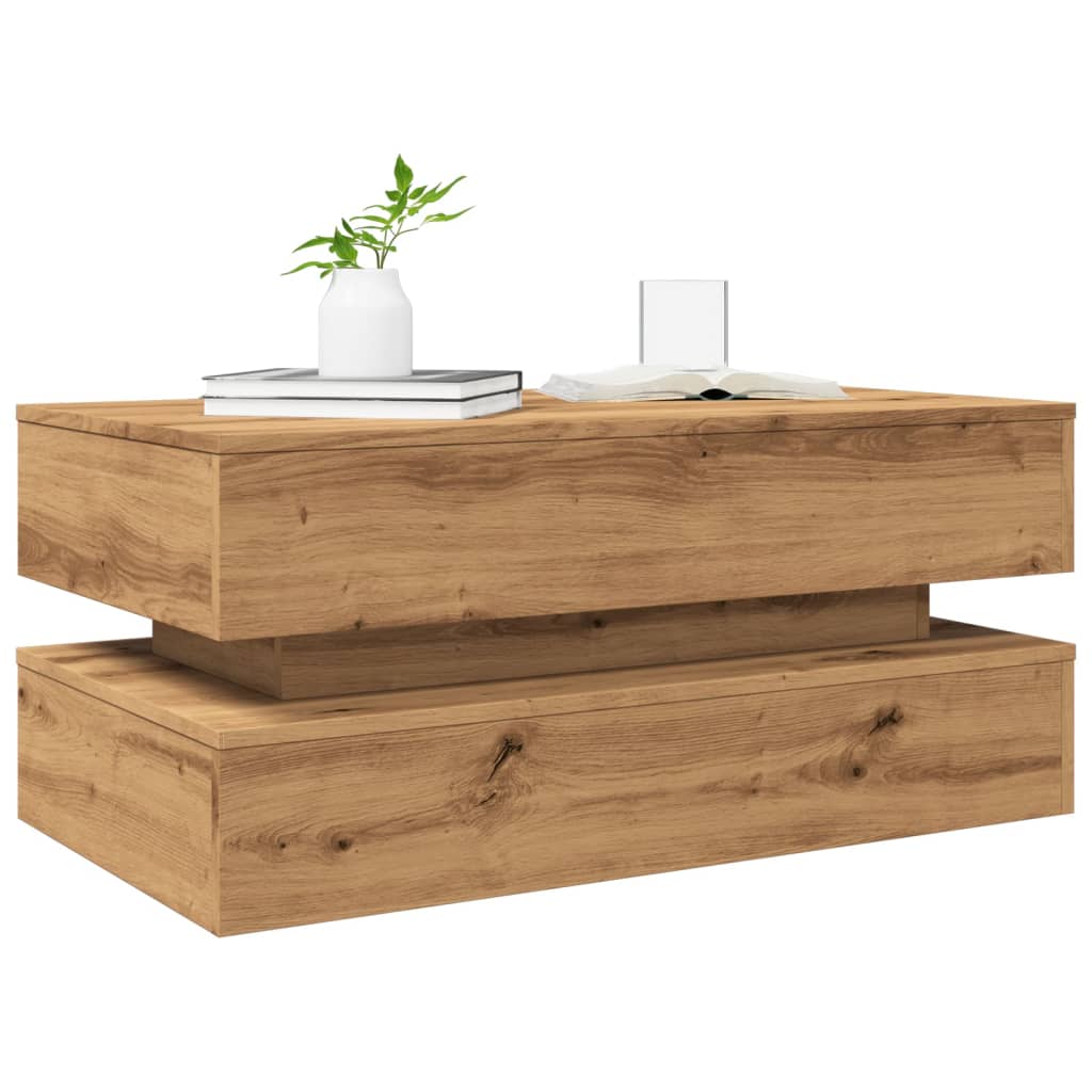 Salongbord med LED-lys artisan eik 90x50x40 cm