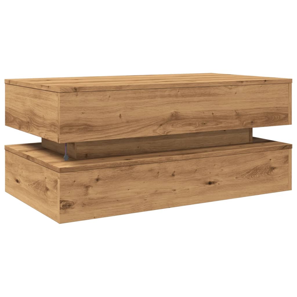 Salongbord med LED-lys artisan eik 90x50x40 cm