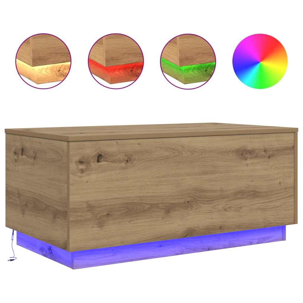 Salongbord med LED-lys artisan eik 90x50x40 cm