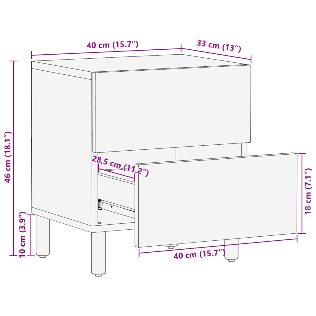 Nattbord svart 40x33x46 cm heltre mango