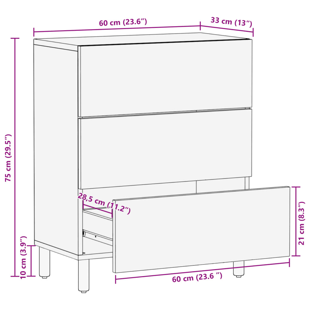 Skjenk svart 60x33x75 cm konstruert tre