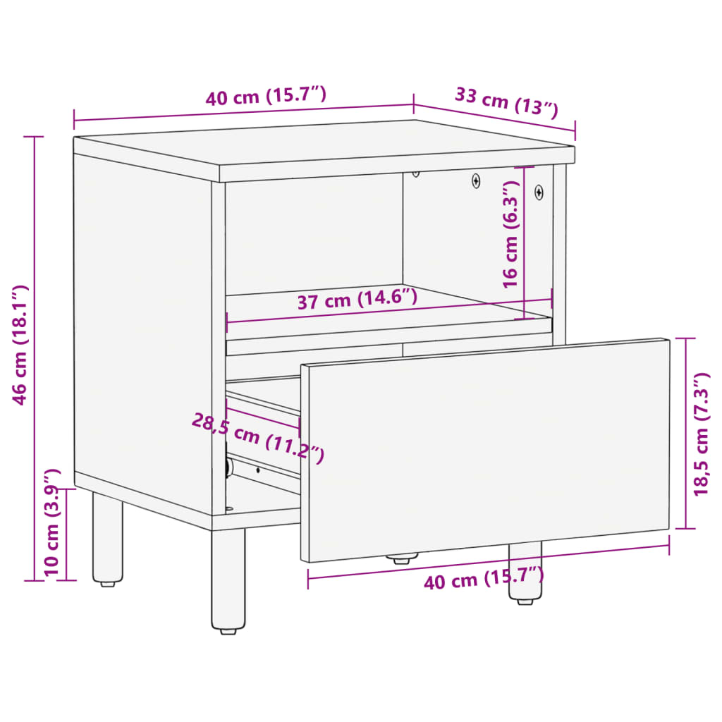 Nattbord svart 40x33x46 cm konstruert tre