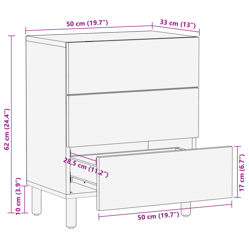 Nattbord svart 50x33x62 cm konstruert tre