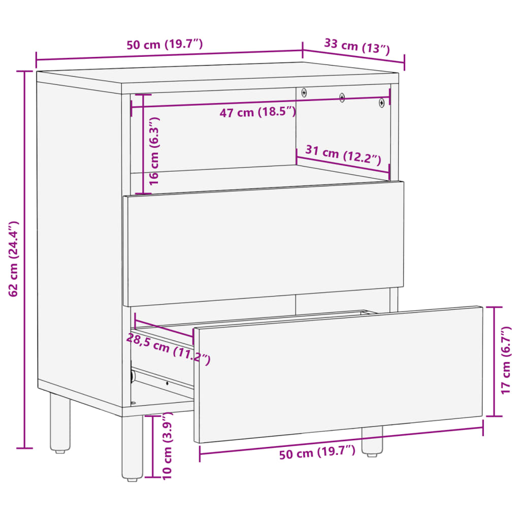 Nattbord svart 50x33x62 cm konstruert tre