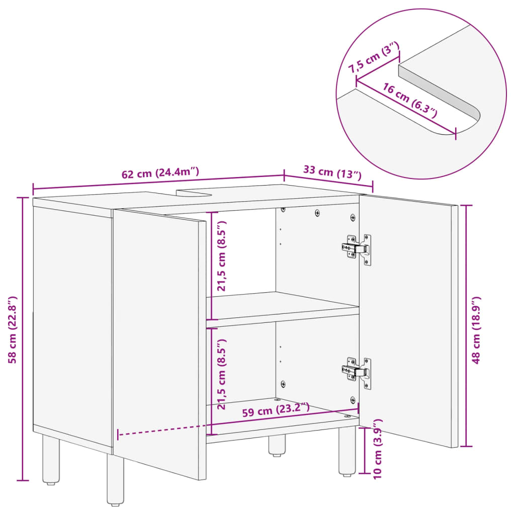 Servantskap svart 62x33x58 cm konstruert tre