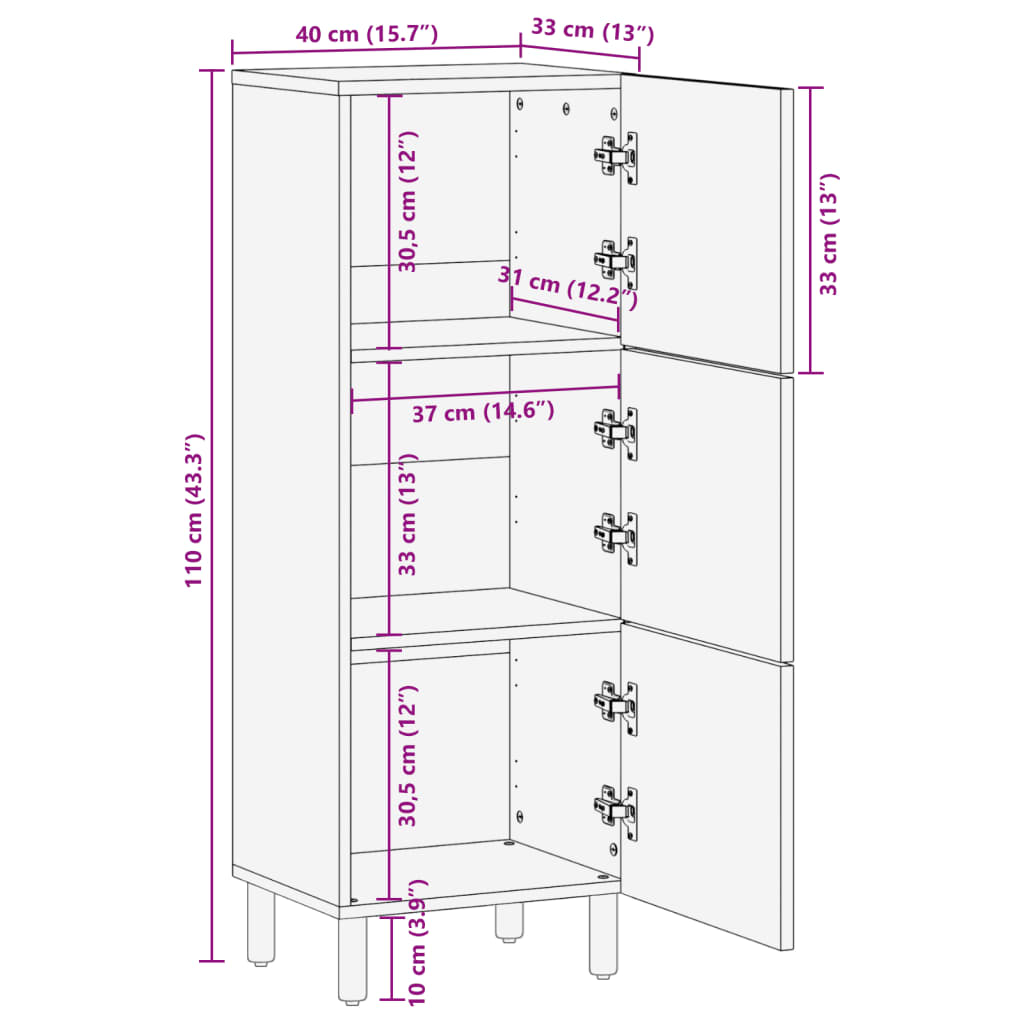 Highboard svart 40x33x110 cm konstruert tre