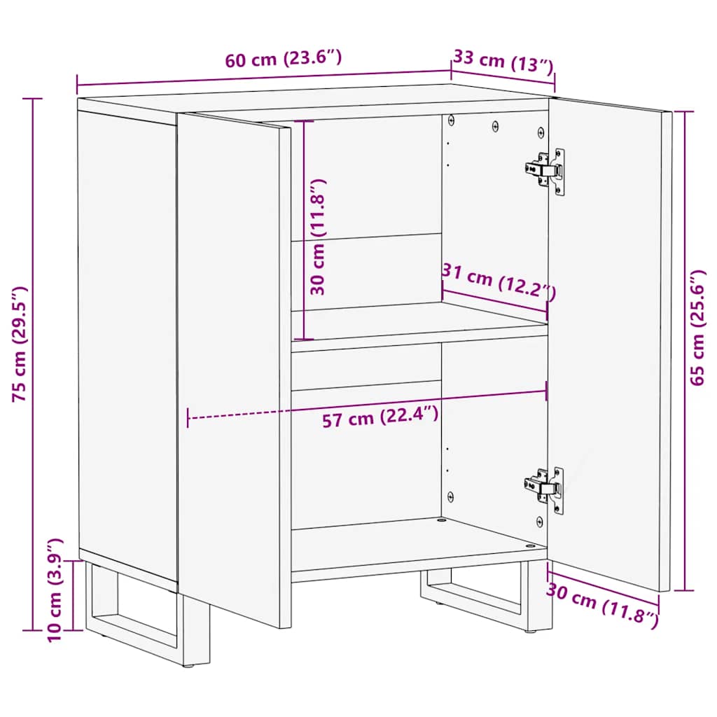 Skjenk svart 60x33x75 cm heltre mango