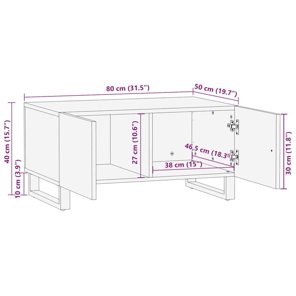 Salongbord svart 80x50x40 cm heltre furu