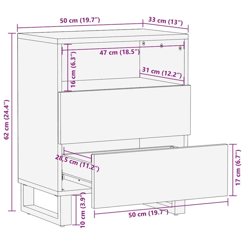 Nattbord svart 50x33x62 cm heltre mango