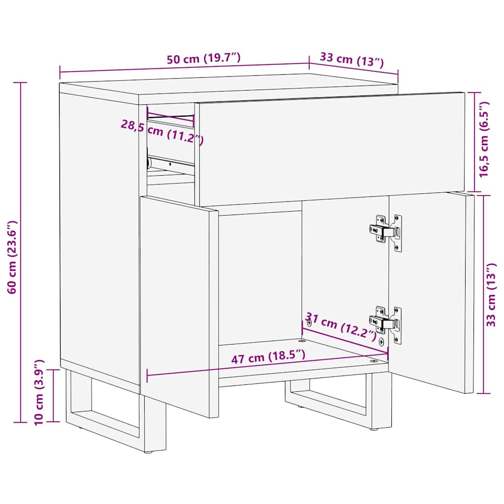 Nattbord svart 50x33x60 cm heltre mango