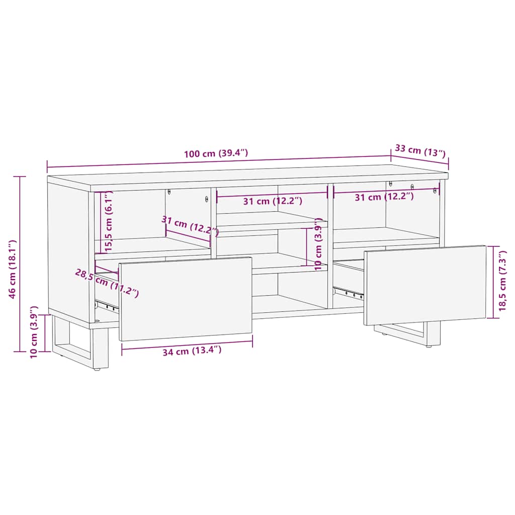 TV-benk svart 100x33x46 cm heltre mango