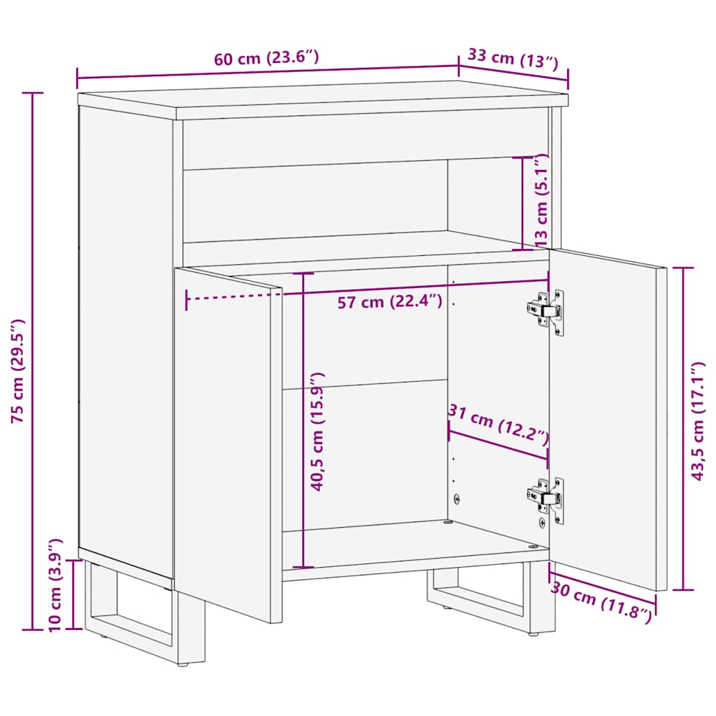 Skjenk svart 60x33x75 cm heltre mango