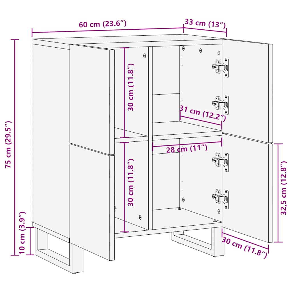 Skjenk svart 60x33x75 cm heltre mango