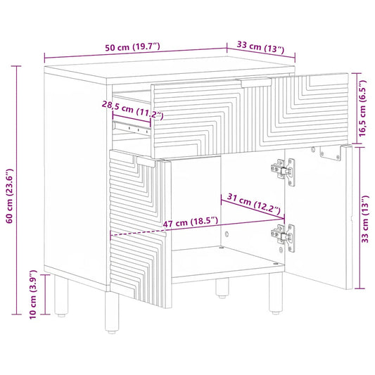 Nattbord brun 50x33x60 cm heltre mango