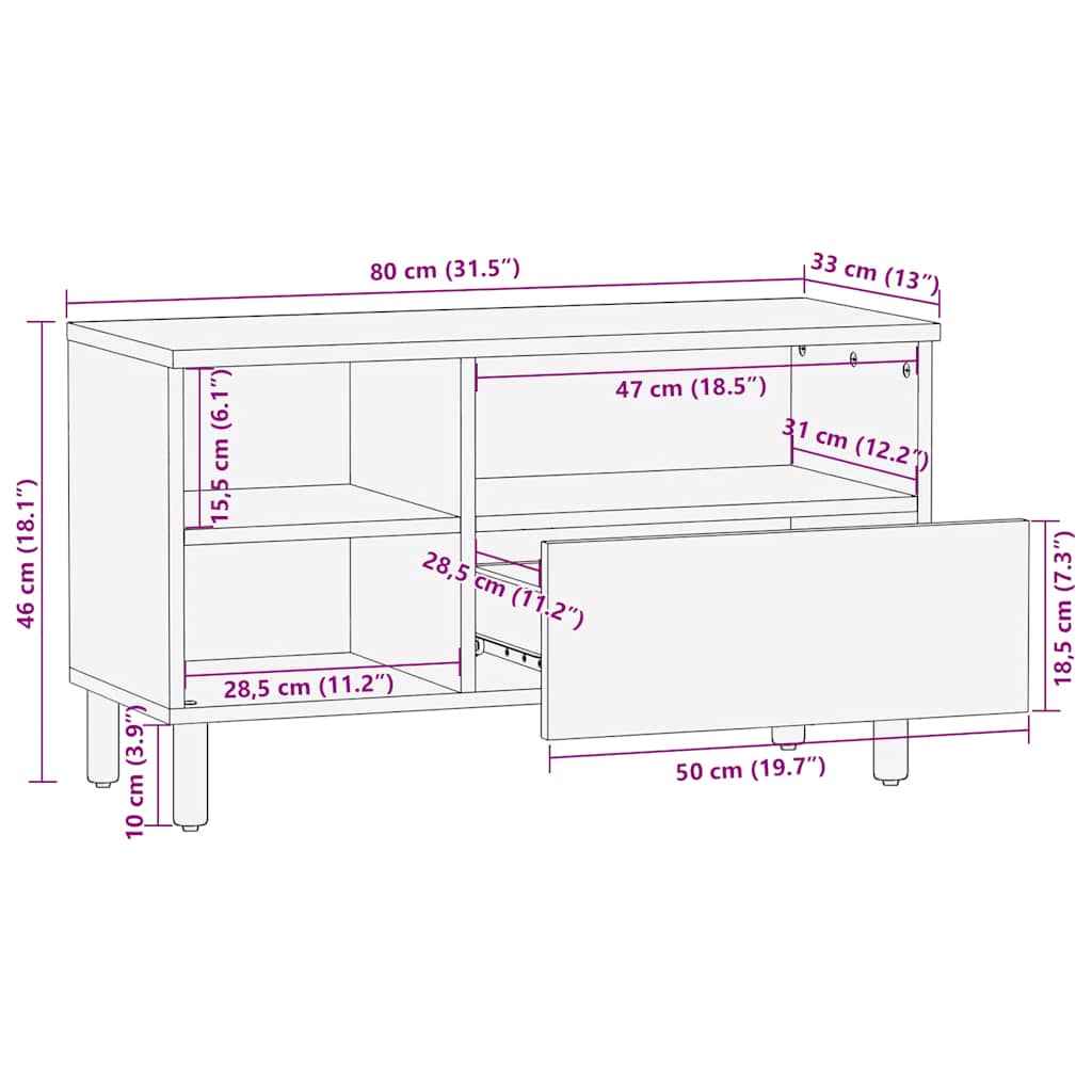 TV-benk brun 80x33x46 cm heltre mango
