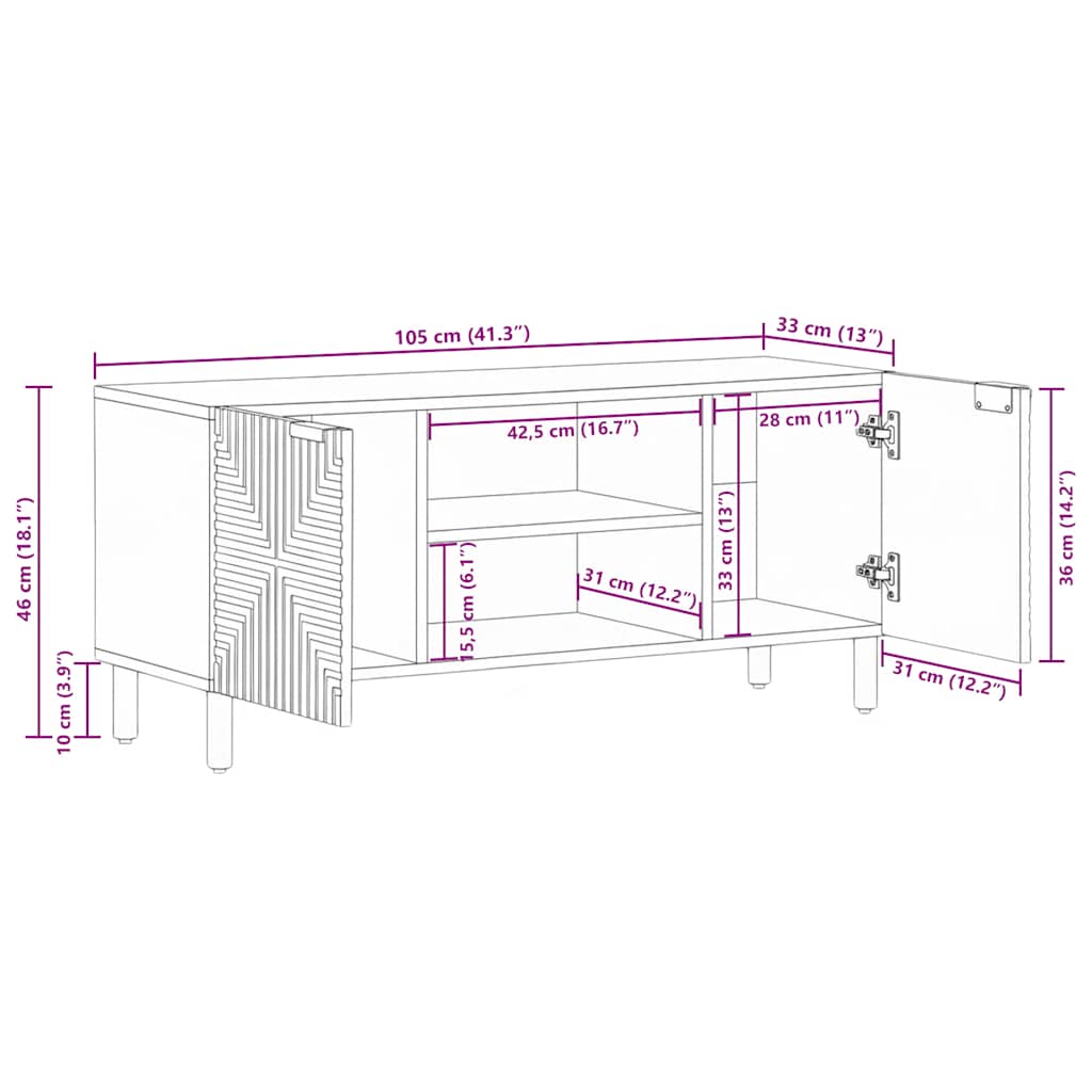 TV-skap 105x33x46 cm heltre akasie