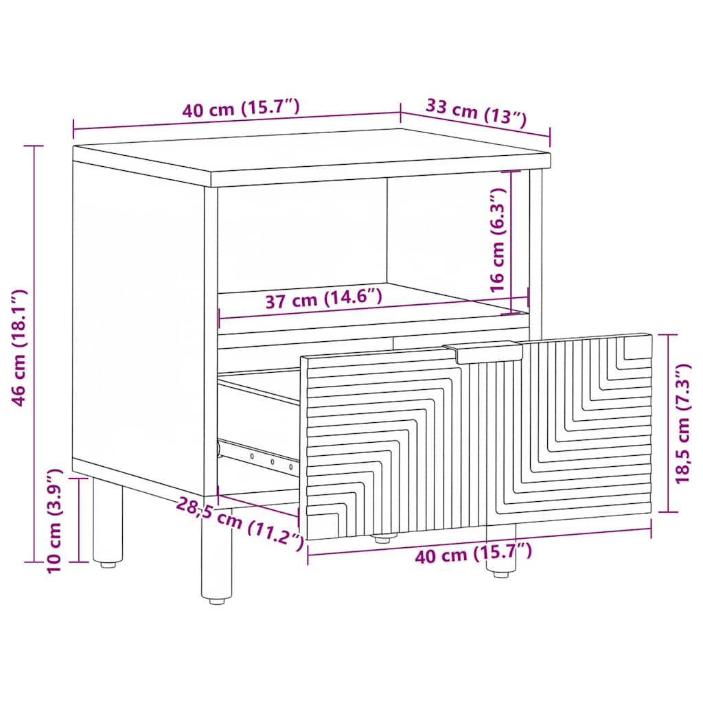 Nattbord 40x33x46 cm heltre akasie