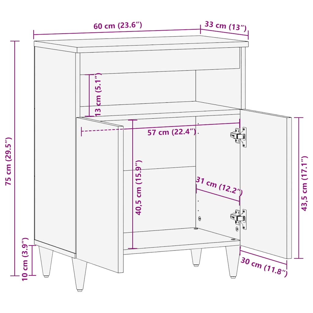 Skjenk 60x33x75 cm heltre mango