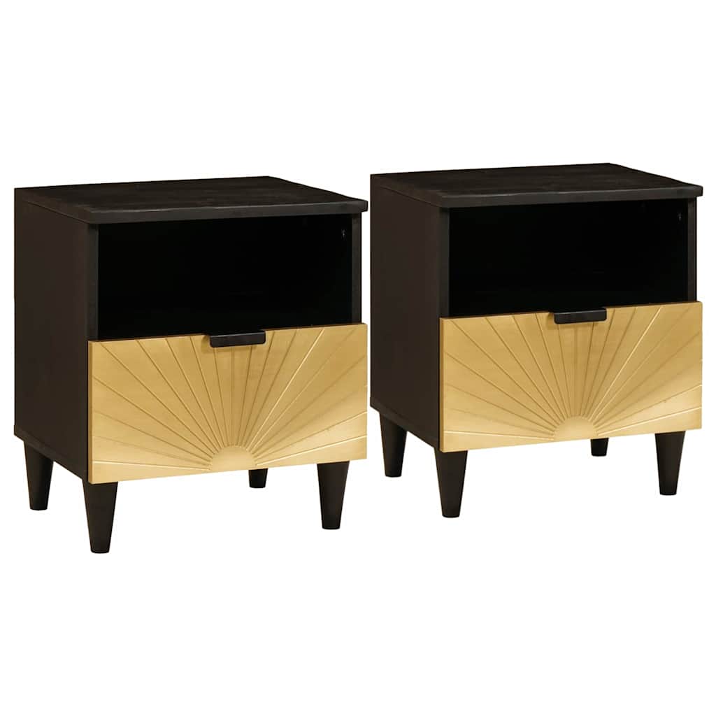 Nattbordskap 2 pcs Svart og Gull 40 x 33 x 46 cm Konstruert tre