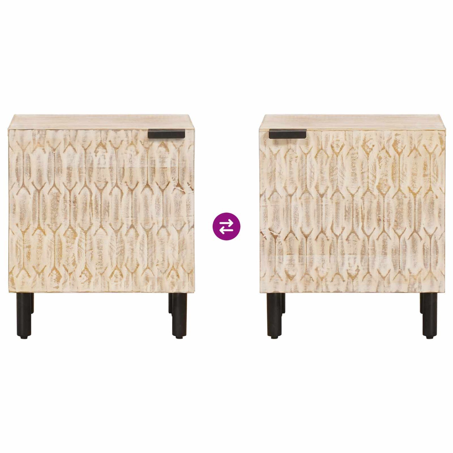 Nattbordskap 2 pcs Hvit 40 x 33 x 46 cm Massiv mango tre