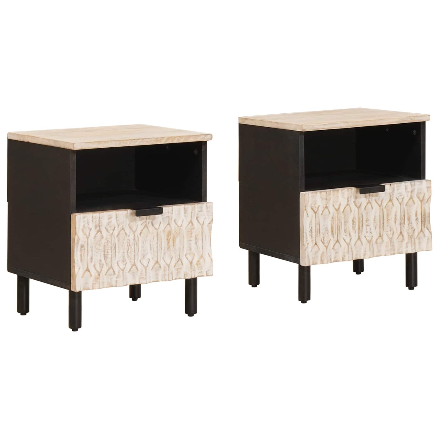 Nattbordskap 2 pcs Hvit 40 x 33 x 46 cm Massiv mango tre