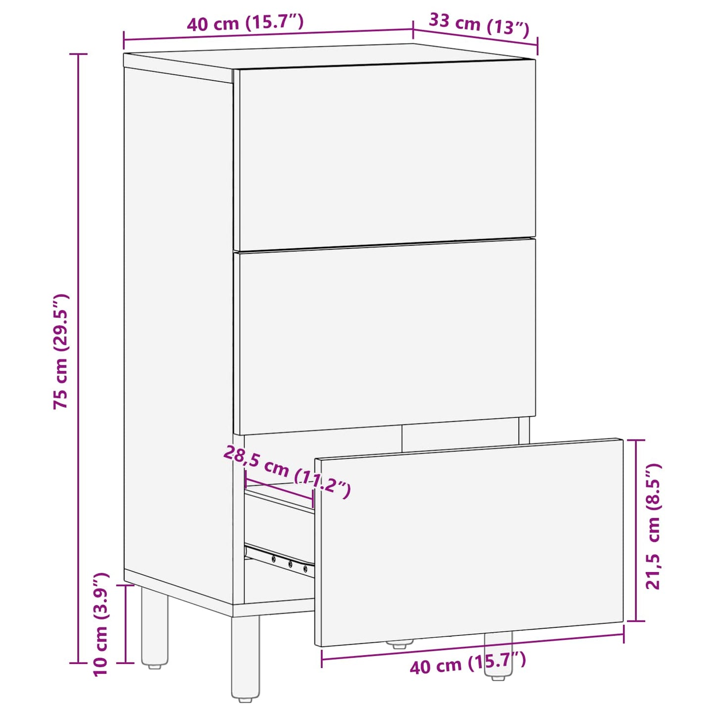 Serviesskap Hvit Vask Finish 40 x 33 x 75 cm Massiv mango tre