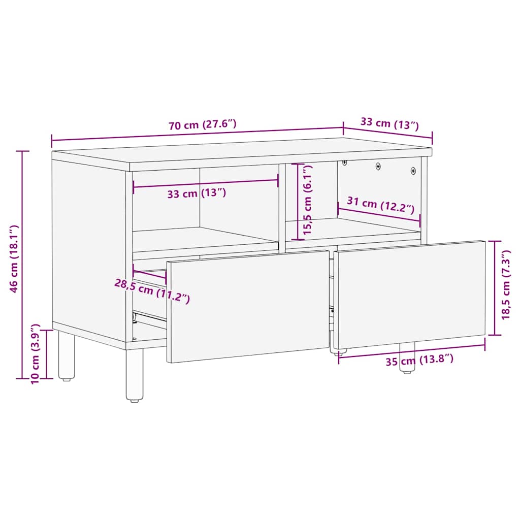 TV-skap Acacia Brun Finish 70 x 33 x 46 cm Massiv mango tre