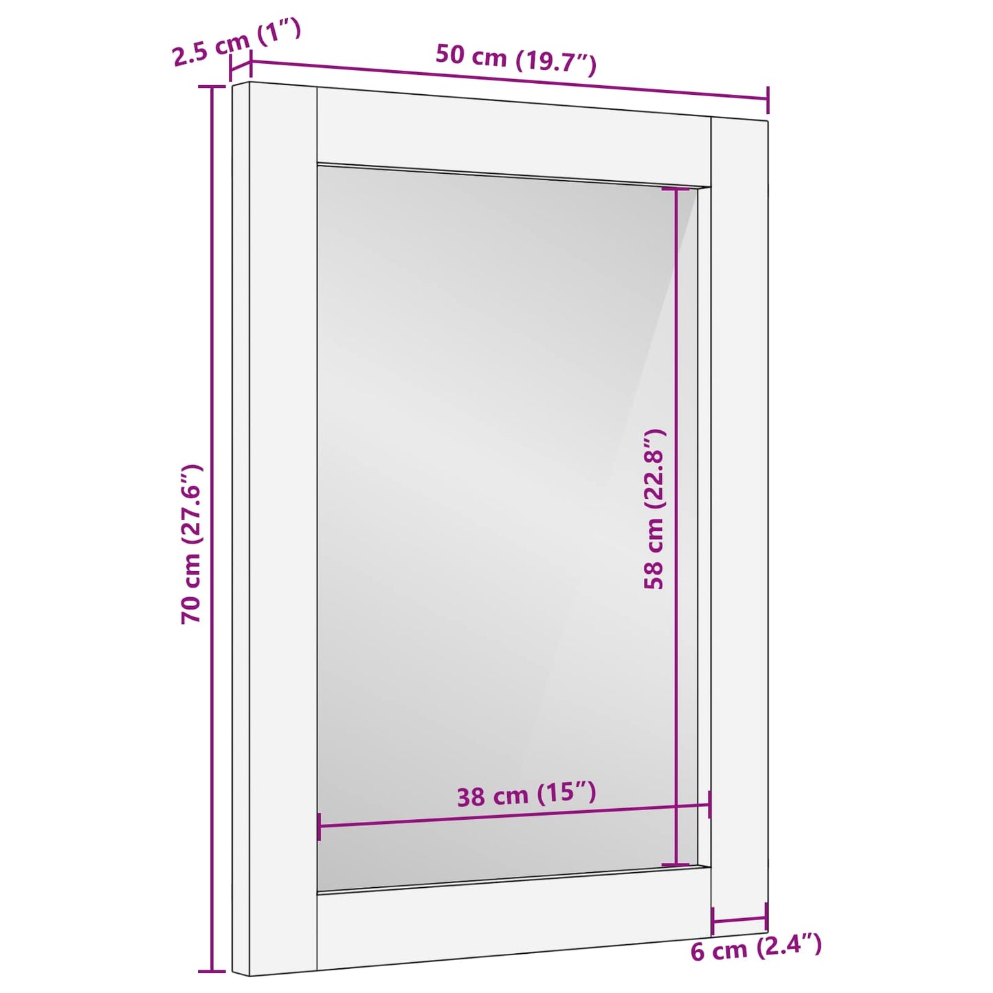 Baderomsspeil med speil Acacia Brun Finish 50 x 70 x 2,5 cm