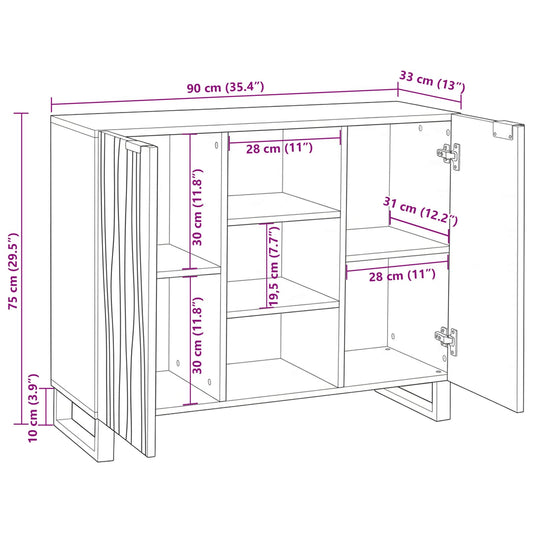 Skap Hvit 90 x 33 x 75 cm heltre mango