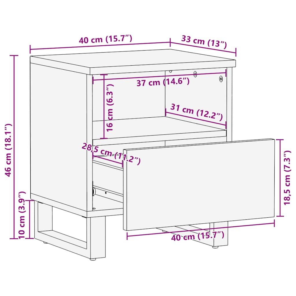 Nattbordskap med skuff Valnøtt 40 x 33 x 46 cm heltre mango