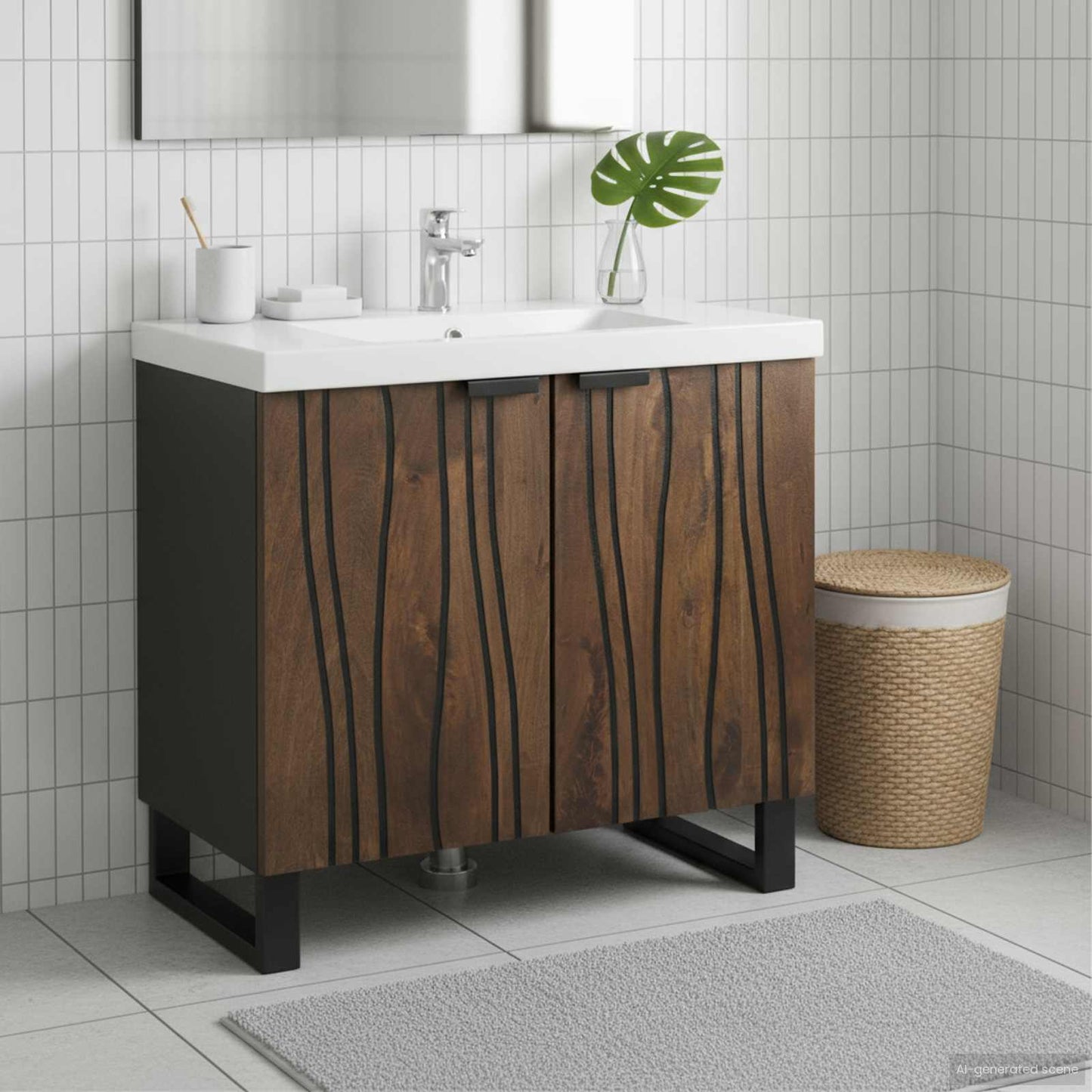 Baderomsvaskeskap Valnøtt 62 x 33 x 58 cm Konstruert tre
