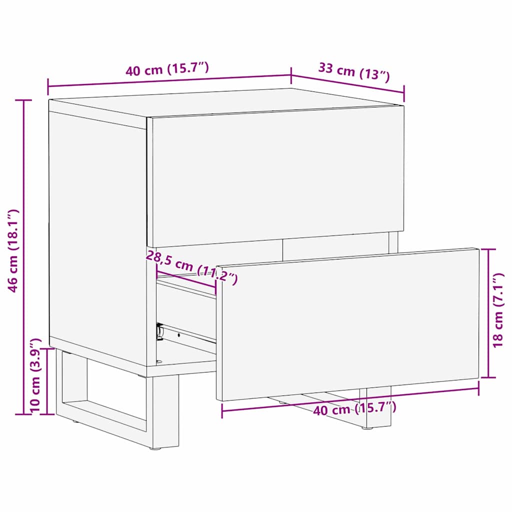 Nattbordskap Naturlig 40 x 33 x 46 cm Massiv mango tre