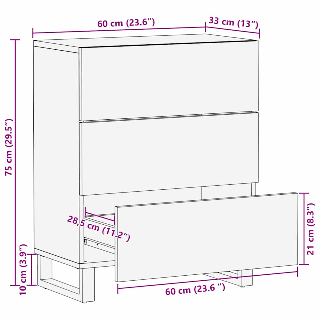 Serviesskap Brun 60 x 33 x 75 cm Massiv mango tre