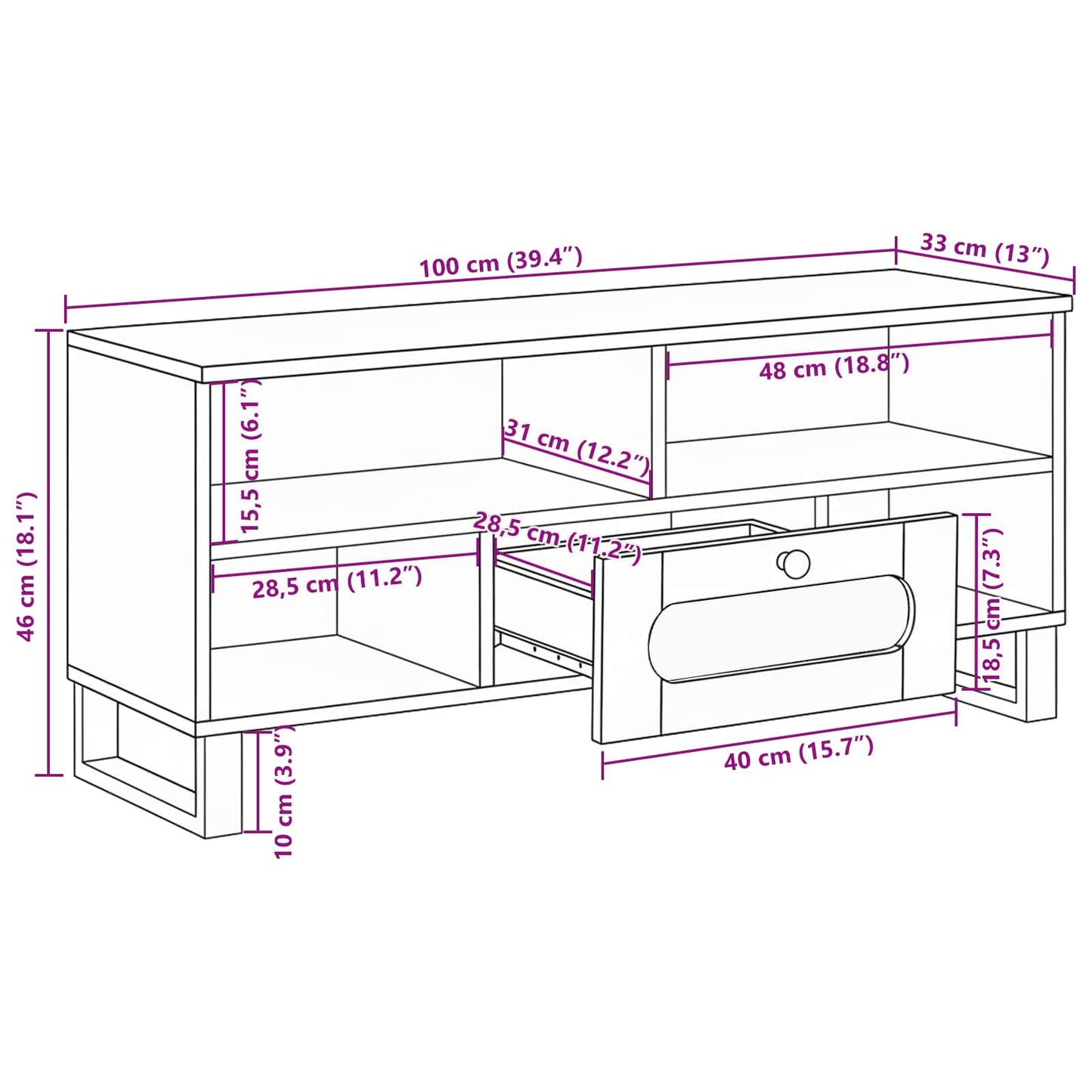 TV-skap med skuff Brun 100 x 33 x 46 cm Massiv mango tre