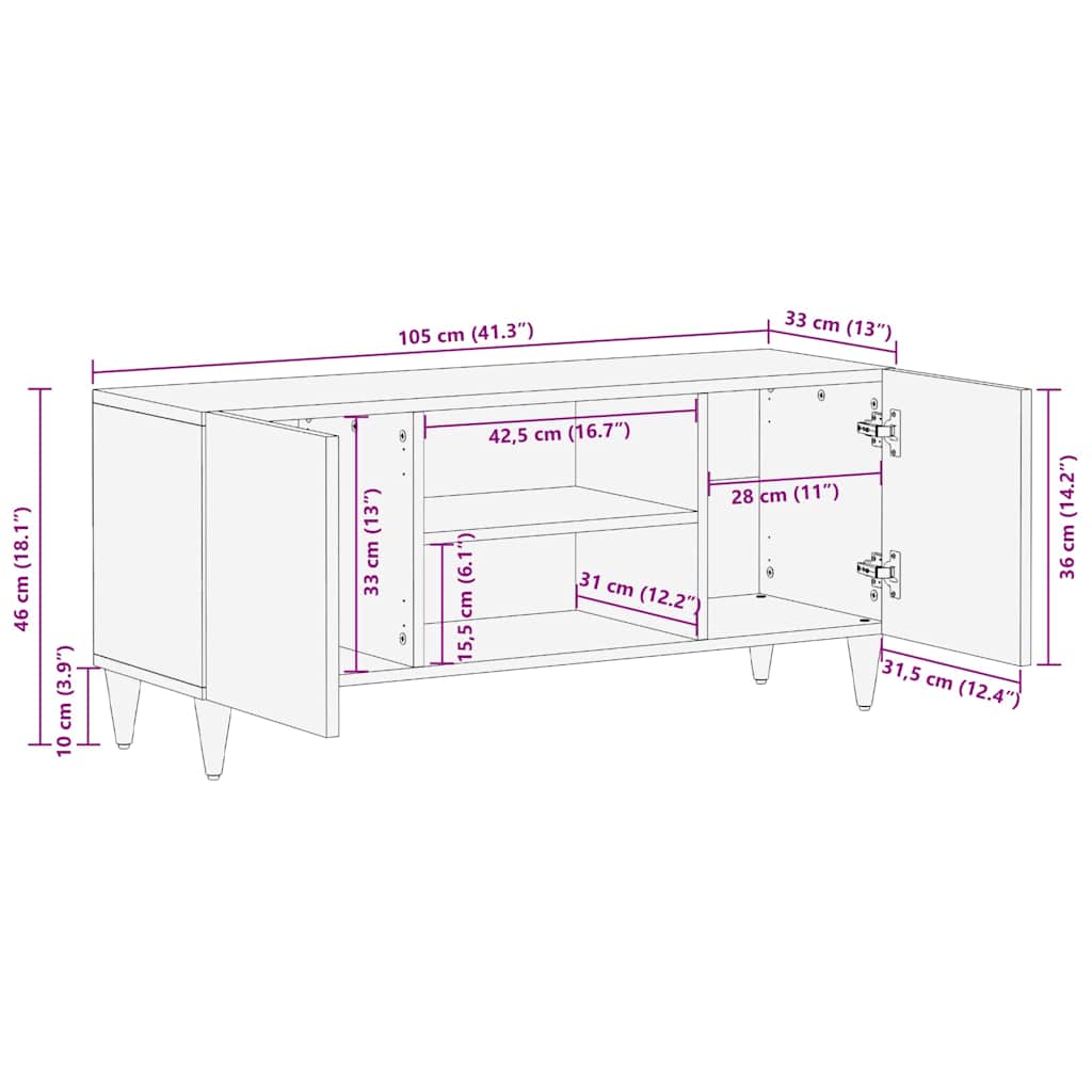 TV Enheter med hylle Lys Brun 105 x 33 x 46 cm Massiv mango tre