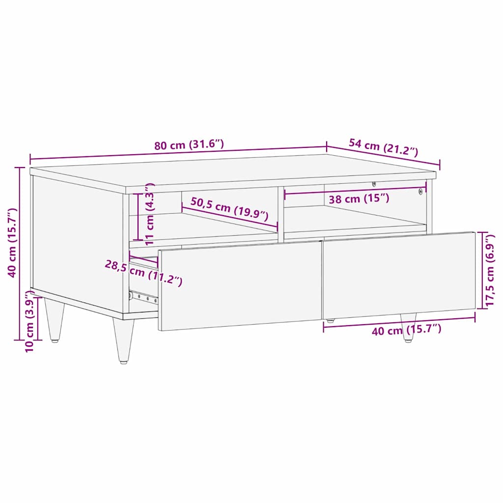 Kaffebord Lys Brun 80 x 54 x 40 cm Konstruert tre