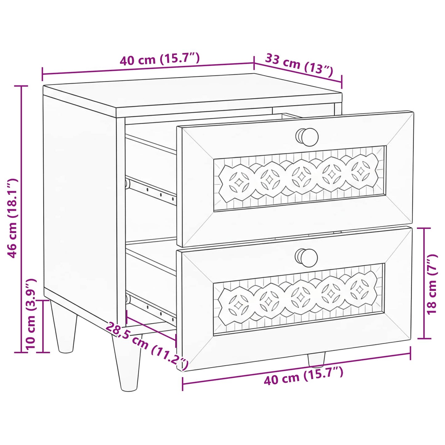 Nattbordskap Hvit 40 x 33 x 46 cm Konstruert tre