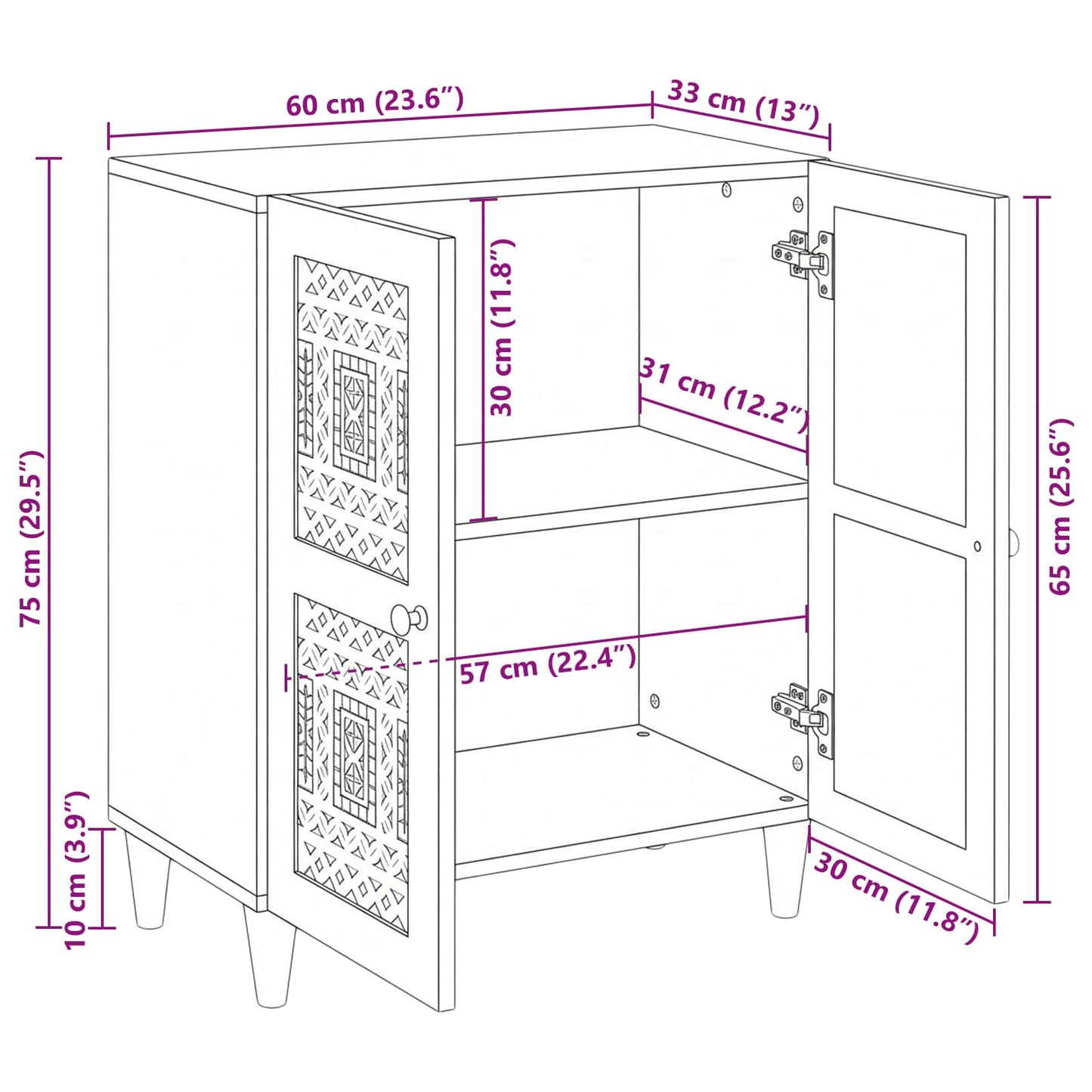 Serviesskap Hvit 60 x 33 x 75 cm heltre mango